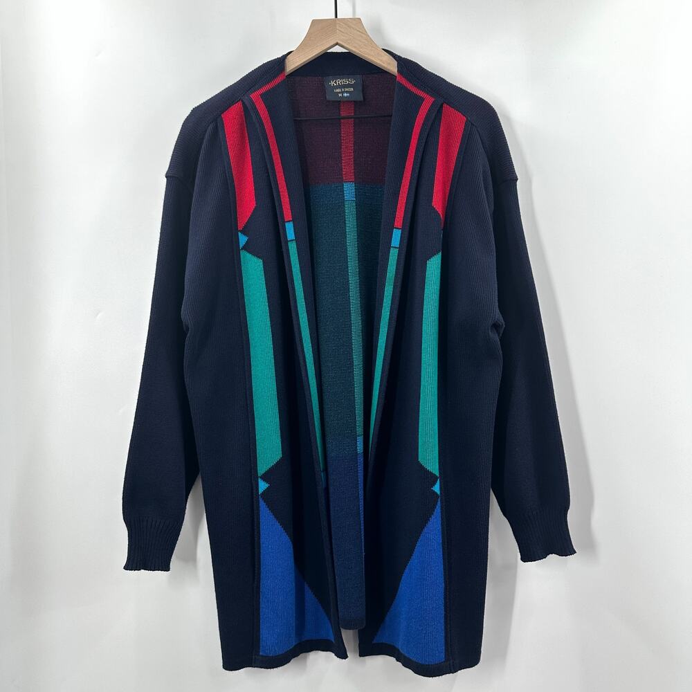 Vintage Kriss Sweden Knit Open Front Oversized Long Cardigan Sweater Size Medium